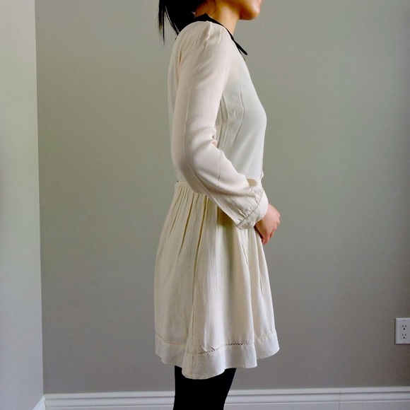 Aritzia Sunday Best Cream Color Shirt Dress with Black Collar and Open Back - Picture 5 of 9
